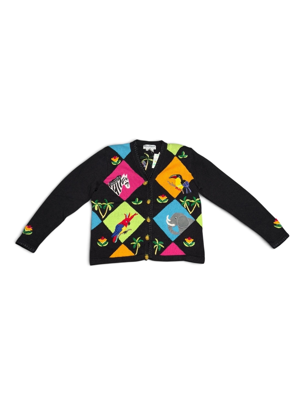 VTG Jack B. Quick Cardigan NWT with Tropical Jungle Print & Pineapple Buttons M